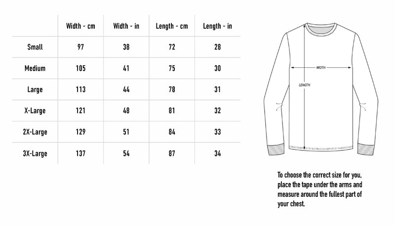 Size chart for Unnamable Desire Longsleeve - Black