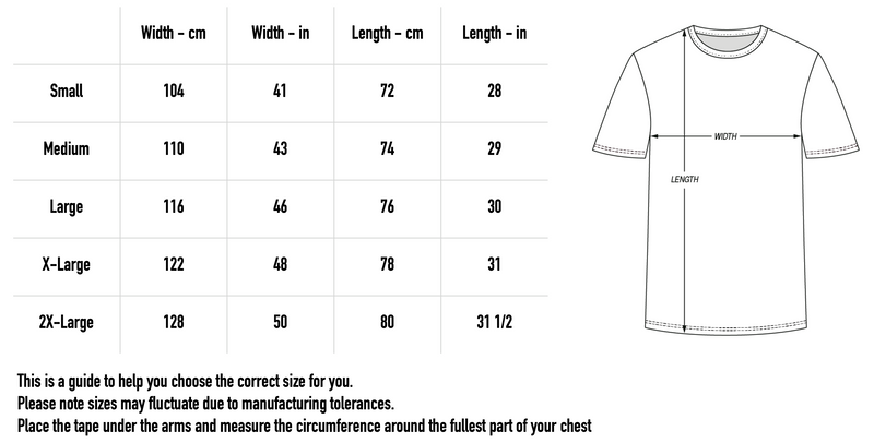 Size chart for Metal Logo Acid Wash T-Shirt
