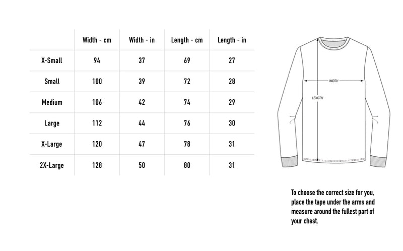 Size chart for Pink Mosaic Longsleeve - White