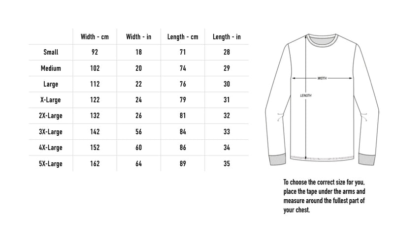 Size chart for Flying Fox Longsleeve - Black
