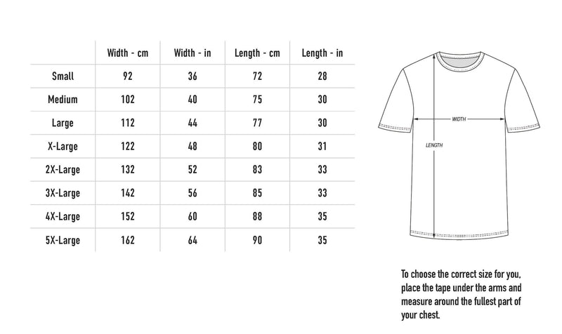Size chart for Mirage EU Tour 2024 Tee - Black