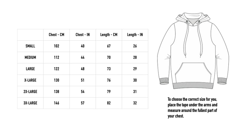 Size chart for Fossil Hoodie - Black