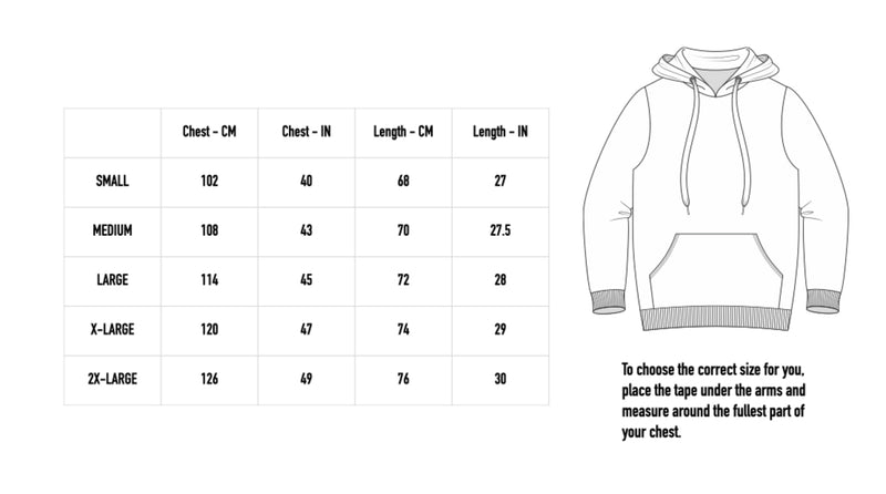 Size chart for Red Mosaic Hoodie - Black