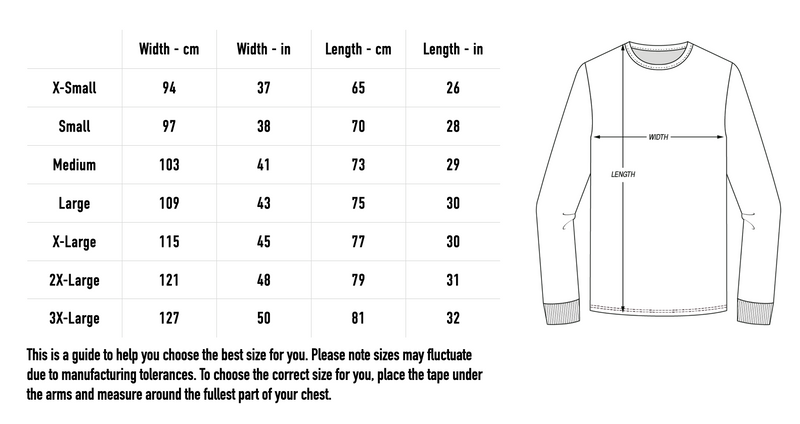 Size chart for Koala Longsleeve - Black